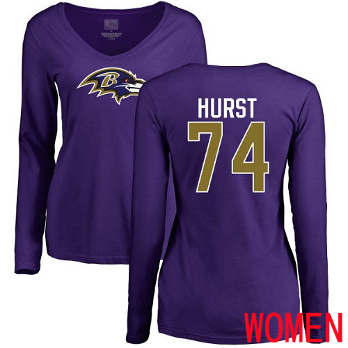 Baltimore Ravens Purple Women James Hurst Name and Number Logo NFL Football #74 Long Sleeve T Shirt